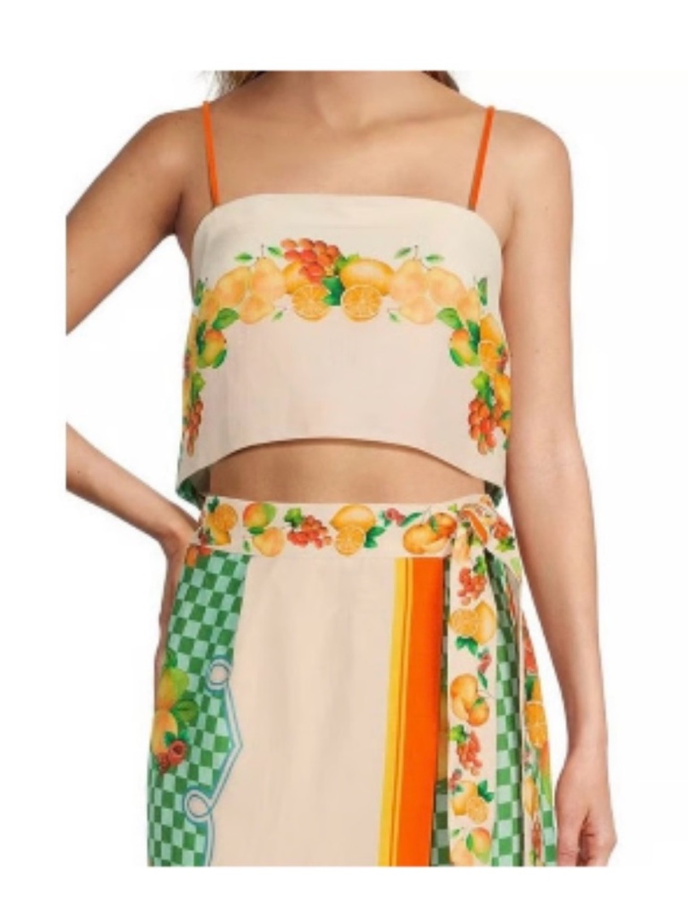NWT ANTONIO MELANI Linen Cream Fruit-Print Top with Orange Accents